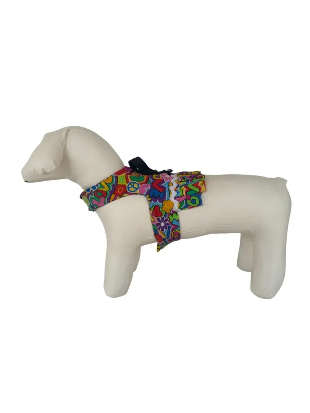 Handmade Small Dog Adjustable Dress Outfit w Harness Colorful Ruffled Floral